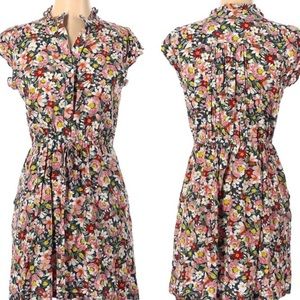LOFT Petites Soft Floral Ruffle Collar Elastic Tie Waist Mini Dress -Spring! XSP